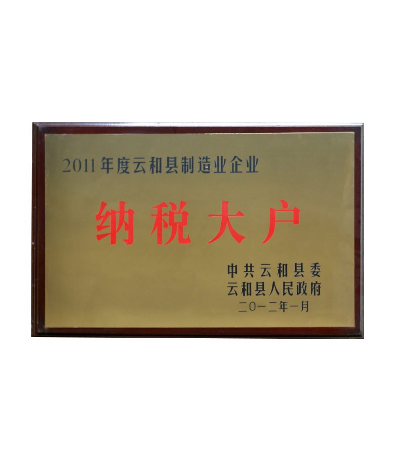 2011年度云和縣制造業(yè)企業(yè)納稅大戶